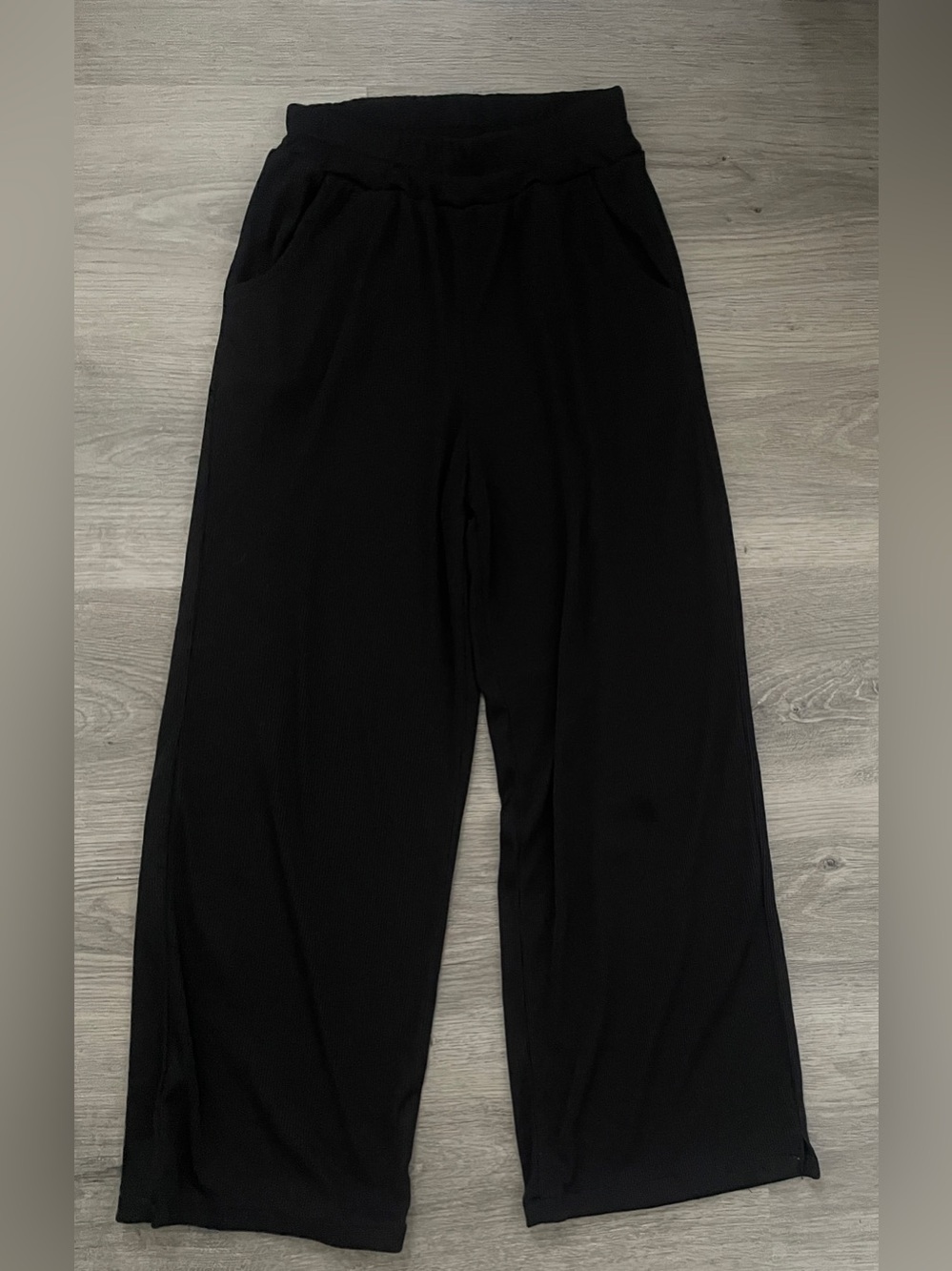 Girls Wide Leg Pull On Elastic Waist Black Pants size 40 Casual Minimalist